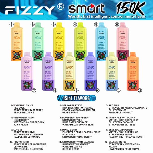 EU-Lager FIZZY SMART 15 IN 1 150k Puffs 80 ml Einweg Vape Großhandel – [VapzVape]
